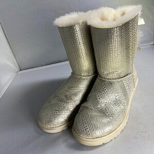 UGG Australia Bailey Ws White & Silver Bow Bling Casual Boots UGG90 6